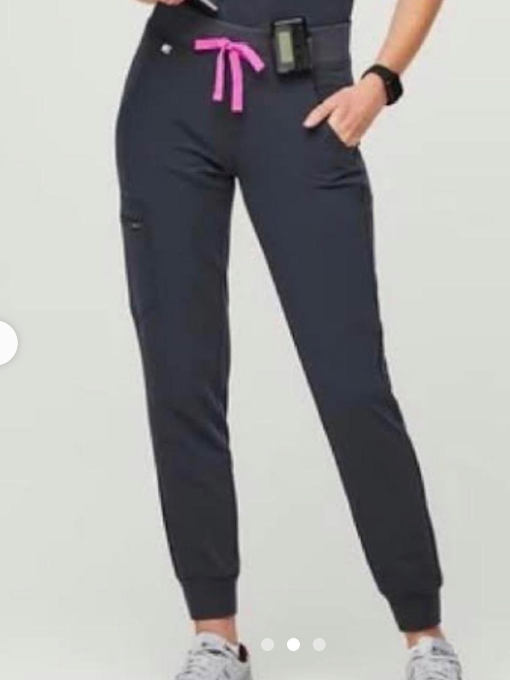 Figs Charcoal Grey Jogger Scrubs with Hot Pink Drawstring